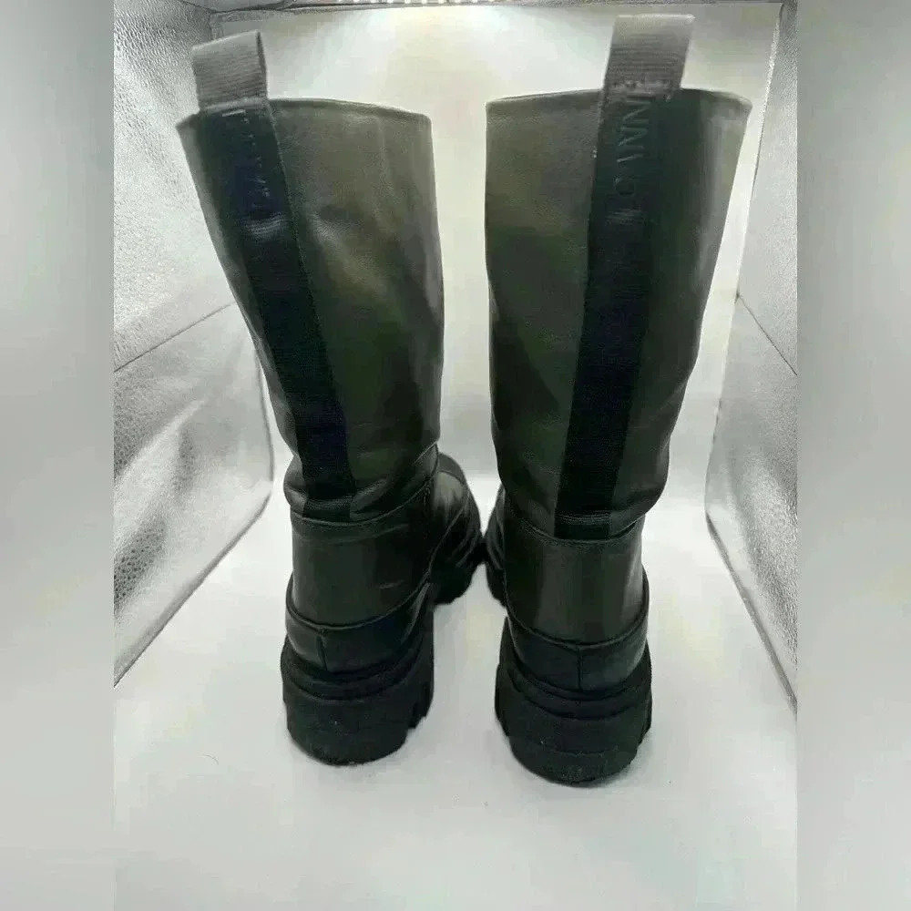 Ganni Women’s Military Green Black Tubular Leather Boots Size 10 US 40 EUR $500 - Picture 3 of 7